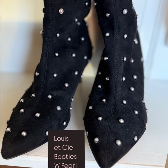 Louis et Cie- kitten Black bootie pearl studs in gold setting 10 42 leather sole - Picture 2 of 13